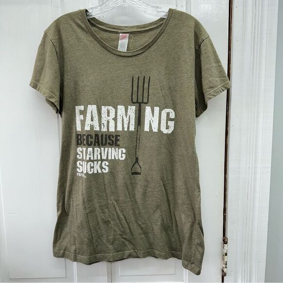 Farming Because Starving Sucks army green short sleeve t shirt women's xl - Picture 1 of 3